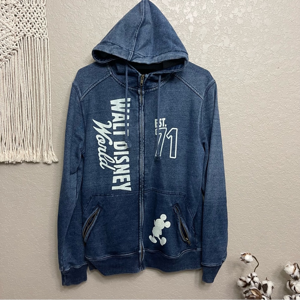 Walt Disney Park mens small Hoodie Jacket/Sweatshirt stone washed blue